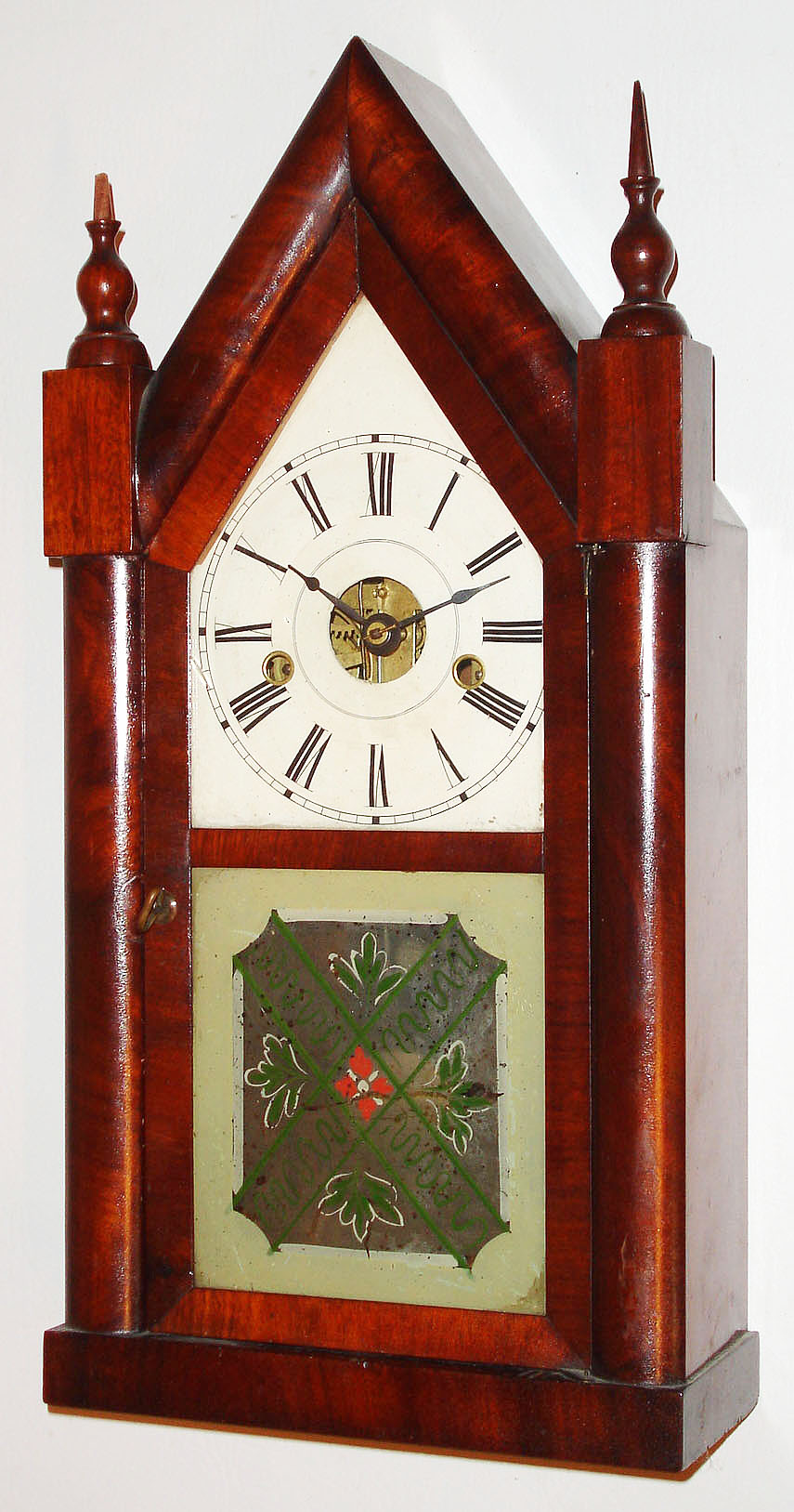 William S. Johnson, New York, 30 hour, time and strike, steeple or sharp gothic shelf clock, c1855 — Antique Clocks Price Guide