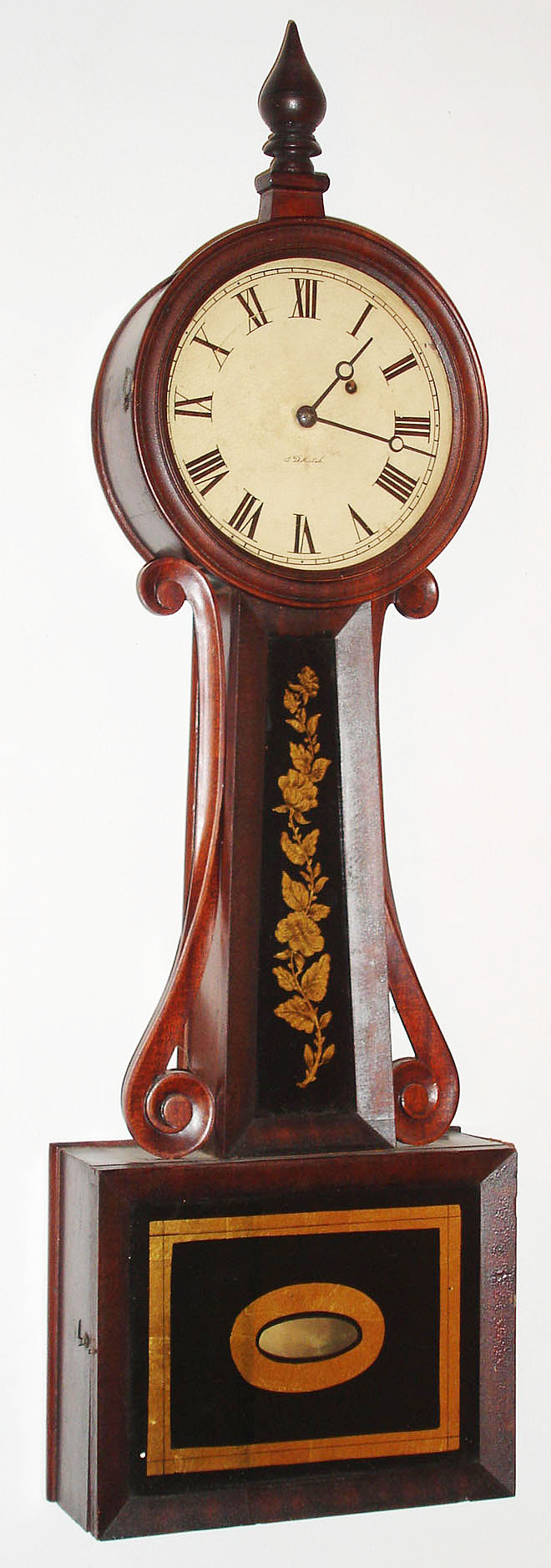 North Attleboro, Mass., 8 day, banjo or patent timepiece dial signed G. D. Hatch, c1860 — Antique Clocks Price Guide