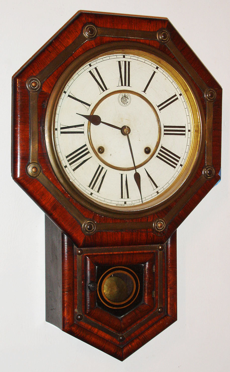 Waterbury Clock Co., Waterbury, Conn., "Yeddo 10-Inch", 8 day, time and strike wall clock, c1891. — Antique Clocks Price Guide