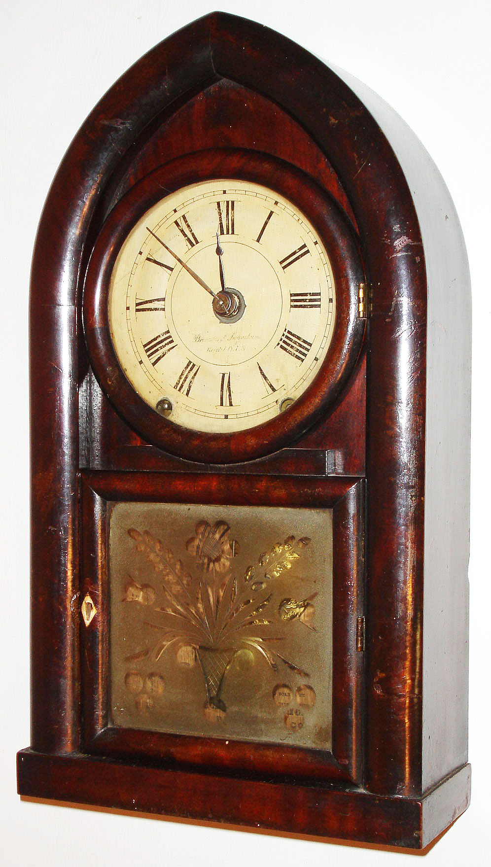 Brewster and Ingrahams, Bristol, Conn., 8 day, time and strike beehive shelf clock, c1850 — Antique Clocks Price Guide
