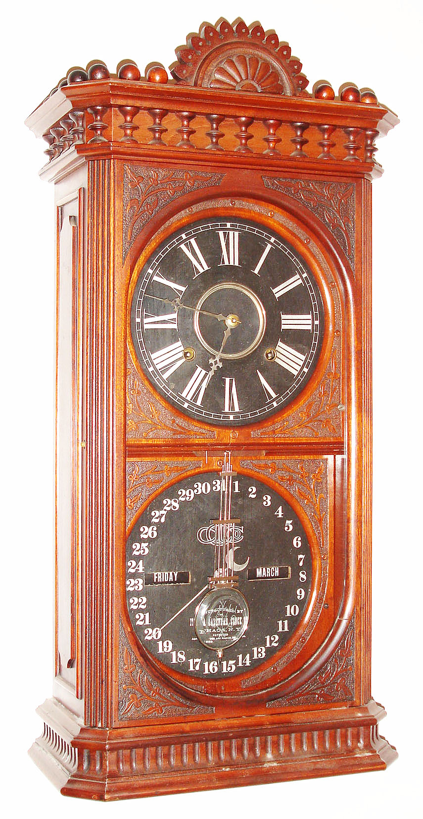Ithaca Calendar Clock Co., Ithaca, NY, "No. 13 Shelf Kildare", 8 day, time and strike calendar shelf clock, c1880 — Antique Clocks Price Guide
