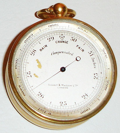 Pocket barometer, Short and Mason, London, with altimeter bezel and compass on reverse side, in fitted case, early 20th century — Antique Clocks Price Guide