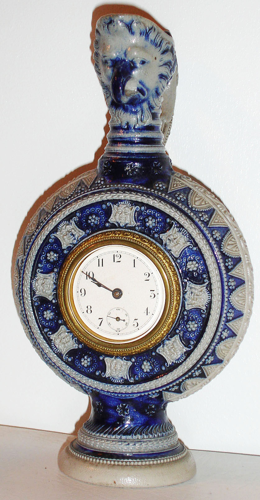 German ceramic jug-form case with Connecticut 30 hour insert movement, c1895 — Antique Clocks Price Guide