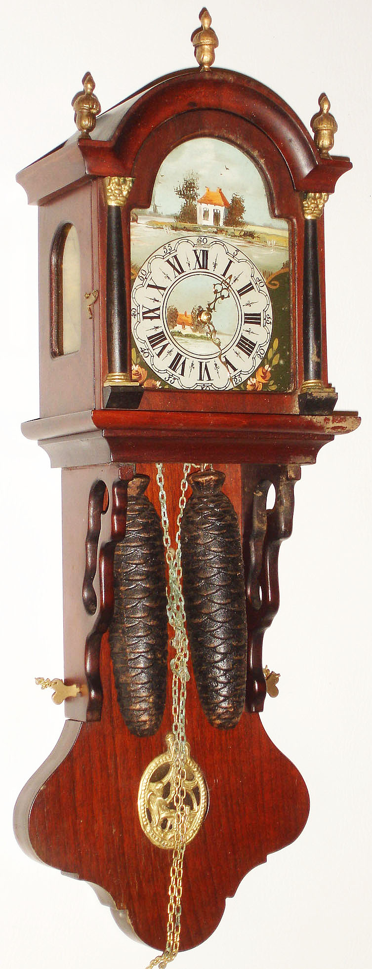 Reproduction small Dutch hood clock, German, 8 day, time and strike, weight driven movement dated 1984 — Antique Clocks Price Guide