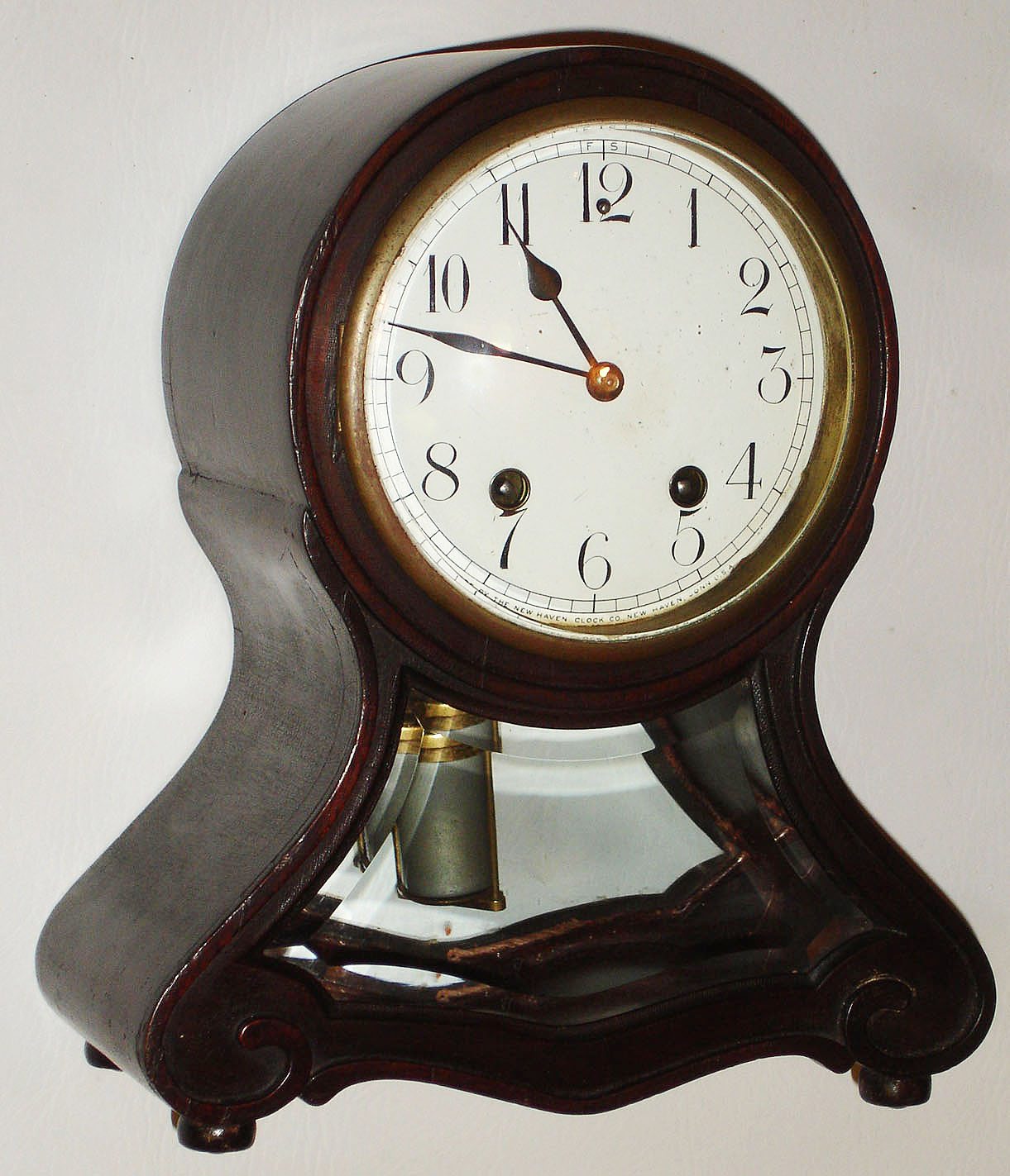 New Haven Clock Co., New Haven, Conn., "Taunton" solid mahogany, 8 day, time and strike, crystal regulator mantel clock, c1917 — Antique Clocks Price Guide
