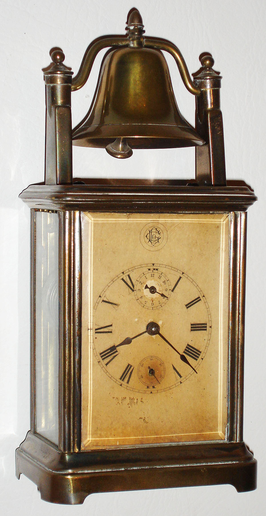 Gilbert Clock Co., Winsted, Conn, " '76 Alarm- Rolling Bell", 30 hour, time and alarm nickel-plate clock, c1898. — Antique Clocks Price Guide
