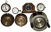 Clocks and gauges- 7 (Seven): Calculagraph; 2 pressure indicators; Tidey furnace clock; and 3 auto clocks, early 20th century