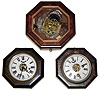 Clocks- 3 (Three) rosewood veneer, octagon Connecticut marine clocks, 2-30 hour and 1- 8-day: Welch, time and strike, and Ansonia timepiece with 5" dials; New Haven, time and strike, missing its 7" dial; second half 19th century