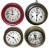 Clocks- 4 (Four) Seth Thomas round 8 day 5" dial hinged-bezel marine timepieces: 2 brass cases; one wood; one phenolic painted red; early 20th century