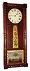 Coffin clock, similar in appearance to a NH mirror clock, 8 day, time only, weight driven movement in the Willard school style with T-bridge suspension in a mahogany case with reverse painted throat and lower tablets signed  "A. WILLARD JR. PATENT" and painted metal dial, movement, pendulum, hands and tablets- c1810,  in case- circa mid to late 19th century
