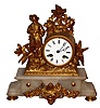 French, 8 day, time and strike, gilt spelter and onyx figural mantel clock, c1880
