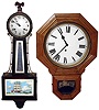 Clocks- 2 (Two) 8 day Connecticut wall clocks: New Haven "Whitney" mahogany time and strike banjo; Ingraham oak drop-octagon timepiece; early 20th century