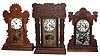 Clocks- 3 (Three) Connecticut, 8 day, time and strike, wood kitchen clocks: two Ingraham; one Gilbert; late 19th century