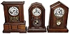 Clocks- 3 (Three)  American time and strike wood shelf clocks: 8 day Atkins "London" and Kroeber "Dictator"; 30 hour Ingraham "Octagon Doric"; c1875