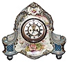 Ansonia Clock Co., New York, NY, "La Vera" Royal Bonn, 8 day, time and strike, porcelain mantel clock with visible escapement, c1901