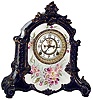 Ansonia Clock Co., New York, NY, "La Verdon" Royal Bonn, 8 day, time and strike, porcelain mantel clock with visible escapement, c1901