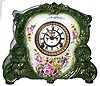 Ansonia Clock Co., New York, NY, "La Corsia" Royal Bonn, 8 day, time and strike, porcelain mantel clock with visible escapement, c1901