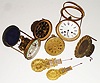 French clock movements- 5 (Five) with dials, 2 with rear case rings, plus 2 fancy gridiron pendulums, late 19th century