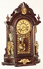 Ansonia Clock Co., New York, NY, "Triumph" black walnut mirror side, 8 day, time and strike, mantel clock, c1880