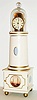 Simon Willard lighthouse bridal clock reproduction by Jeff Petrick of Prior Lake, Minnesota, 8 day, time only, weight driven movement in a painted wood case with glass dome and painted metal dial, circa 21st century