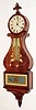 Enoch Titcomb, Boston, Mass., "Lyre Banjo" wall clock, 8 day, time only, weight driven movement in a mahogany case with reverse painted throat and lower tablets and painted metal dial, c1830