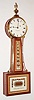 Foster Campos, Pembroke, Mass., 8 day, banded and inlayed mahogany case banjo or Patent time piece with reverse painted tablets, signed dial, movement, case and weight. No. 5 made in 2005.