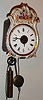 German, miniature Jockele, porcelain front 30 hour wood plate time and strike, c1850
