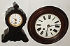Clocks- 2 (Two): French ebonized, 8 day, time only, mantel clock; German wood, 8 day, time and strike, wag-on-wall; later 19th century