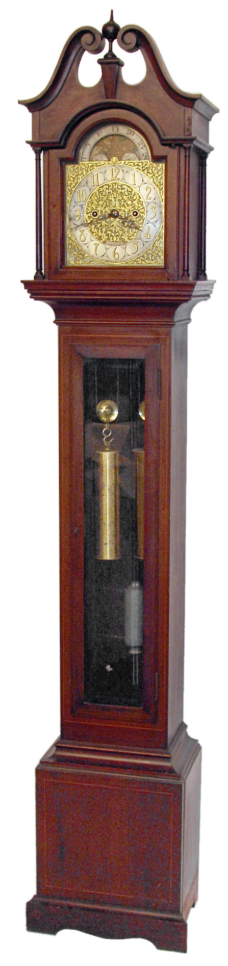 English, attributed to Elliott and retailed by J.E. Caldwell, mahogany 8 days, time and strike, weight-driven long case clock, c1900 — Antique Clocks Price Guide