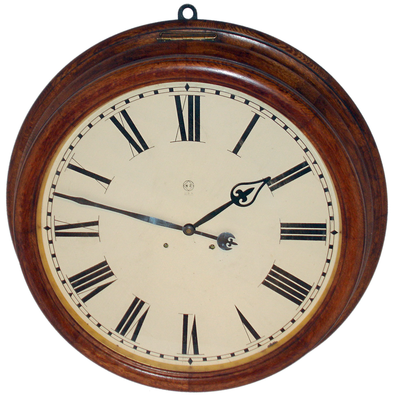 Seth Thomas Clock Co., Thomaston, Conn., "Gallery 24-Inch" wall clock, 15 days time only, spring driven movement in a solid oak case, c1900 — Antique Clocks Price Guide