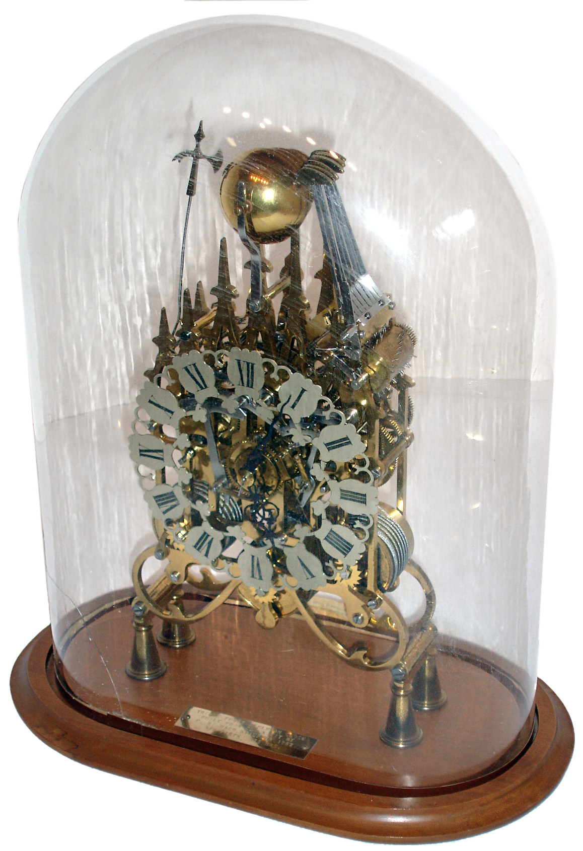 Skeleton clock, modern reproduction 8 days, triple fusee with quarter-hour chime on 8 bells, 1982 — Antique Clocks Price Guide