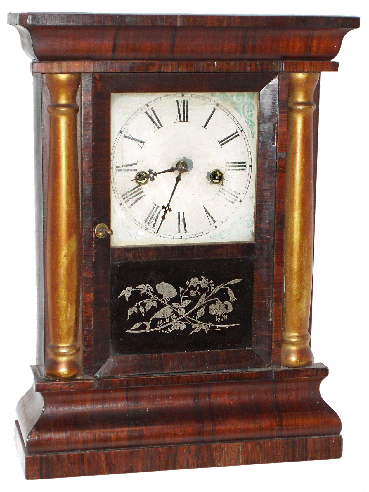 Waterbury Clock Co., Waterbury, Conn. "Column Spring" rosewood 30 hours, time and strike, shelf clock, c1867 — Antique Clocks Price Guide