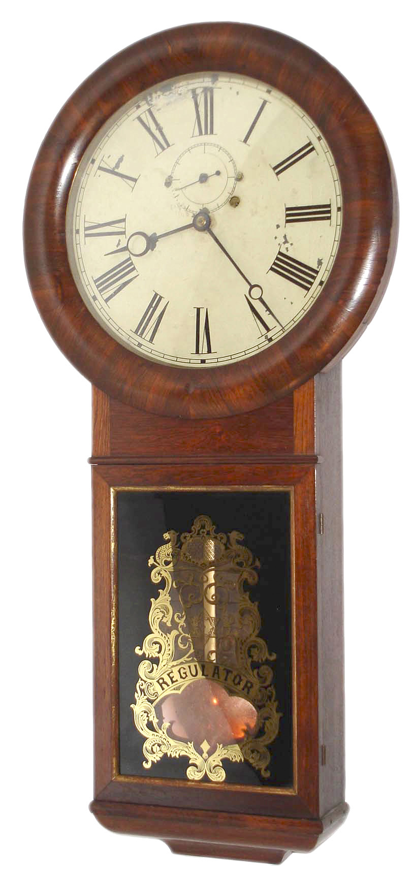 Seth Thomas Clock Co., Plymouth, Conn., "Regulator No. 1", 8 days, weight rosewood case wall regulator.  C1874 Round plate movement designed and made by S. B. Terry, c1865 — Antique Clocks Price Guide