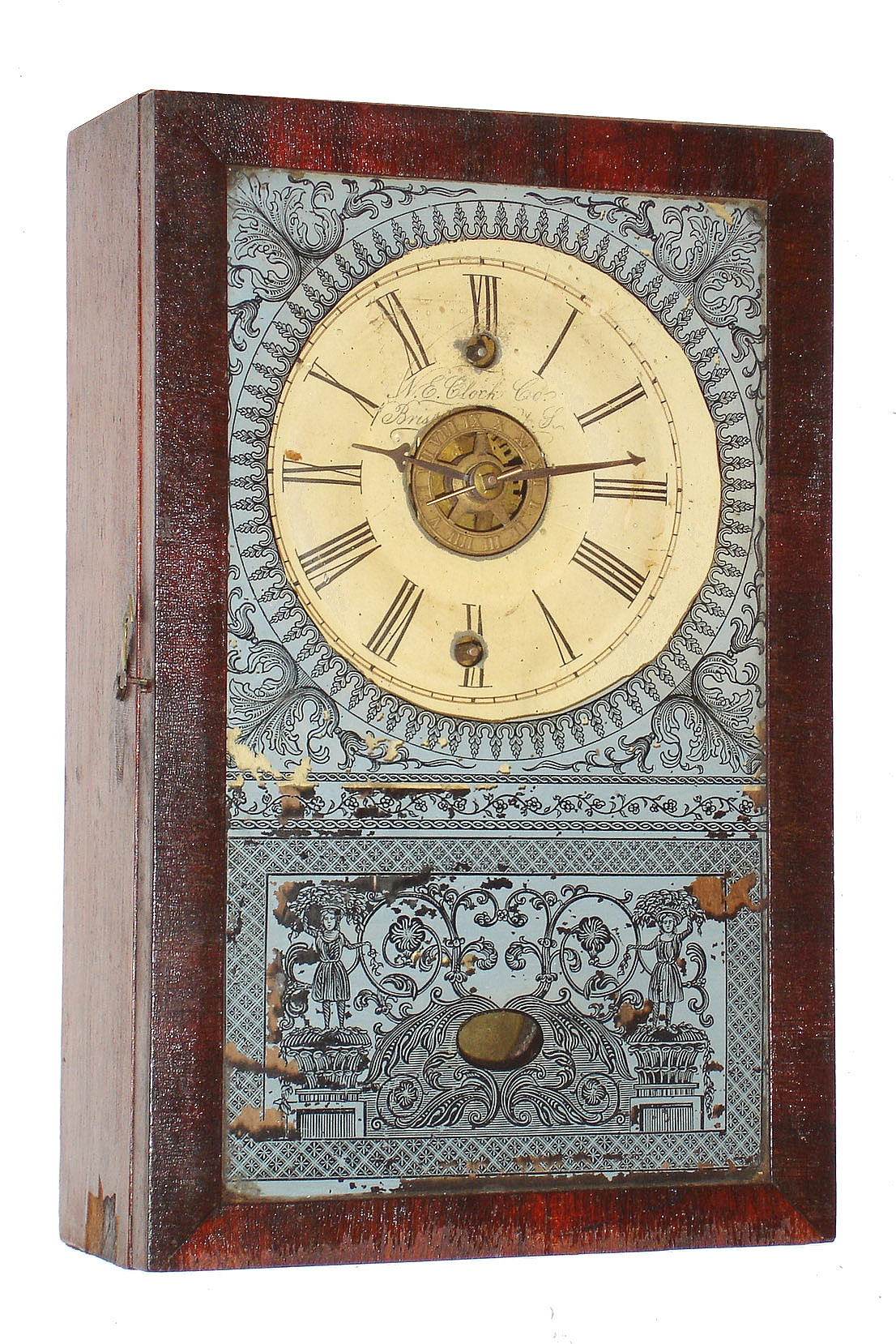 New England Clock Co., Bristol, Conn.,  30 hour, time and alarm, cigar box cottage clock. c1852 — Antique Clocks Price Guide
