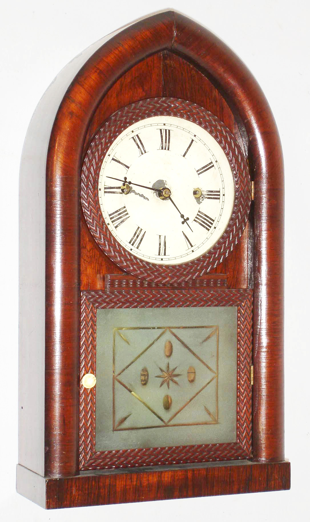 J. J. Beals, Boston, Mass., 8 day, time and strike, fusee ripple door round gothic or beehive shelf clock, c1850 — Antique Clocks Price Guide