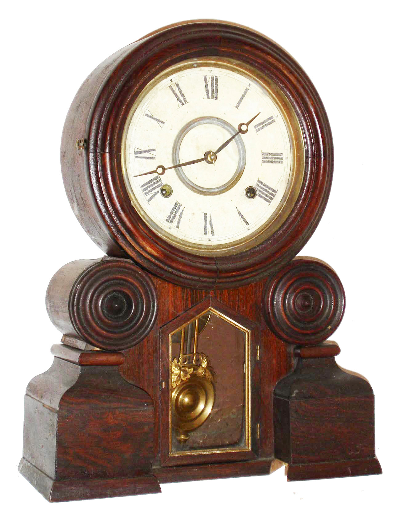E. Ingraham & Co., Bristol, Conn., "Dakota", 8 day, time and strike, rosewood veneered shelf clock. — Antique Clocks Price Guide