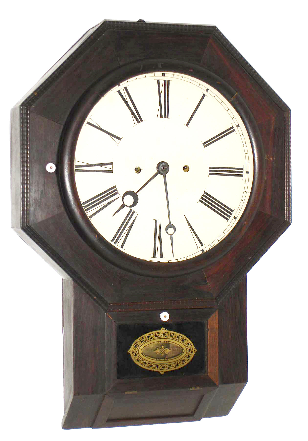 Atkins Clock Co., Bristol, Conn., "Drop Octagon XX", 30 day double fusee wall timepiece. c1860 — Antique Clocks Price Guide