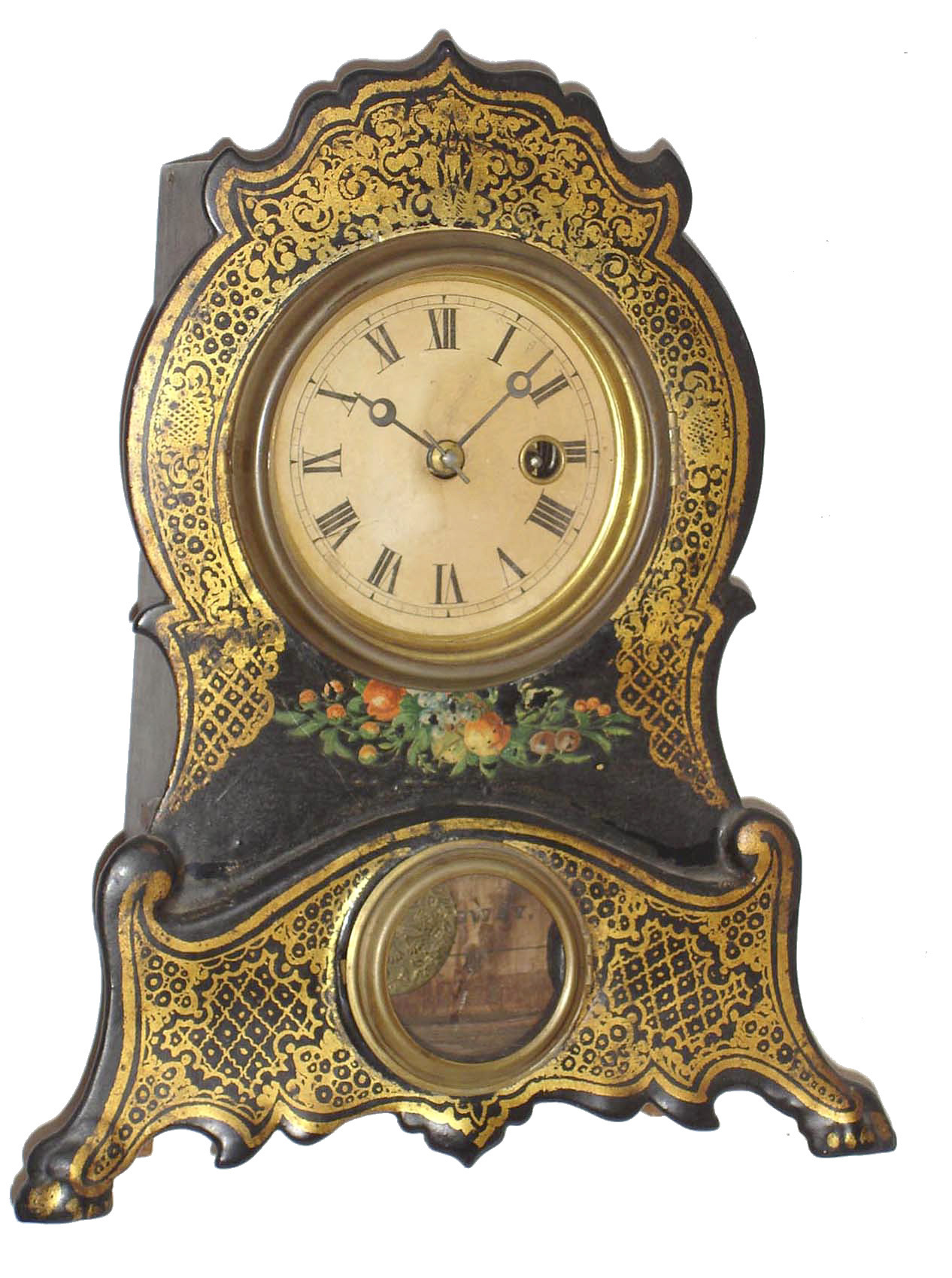 American Clock Co., New York, 30 hour decorated iron front timepiece, c1860 — Antique Clocks Price Guide