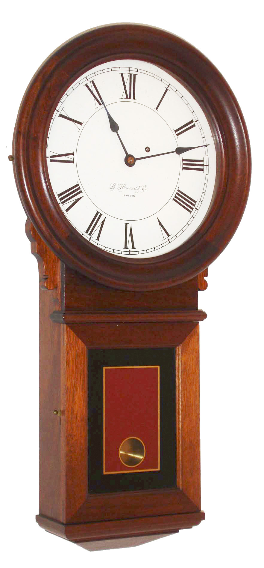 E. Howard & Co., Boston, Mass., "No. 70 Reissue", 8 days, 12 inch dial weight wall timepiece in walnut. Serial No. 24. 1982. — Antique Clocks Price Guide