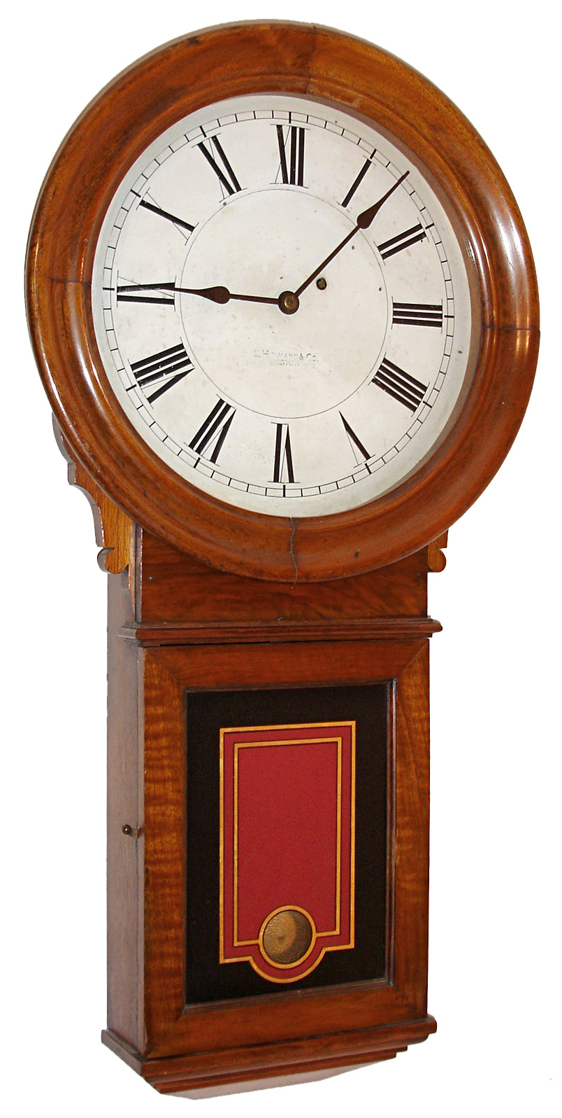 E. Howard & Co., Boston, Mass., "No. 70 Regulator" with 14" dial, wall clock, 8 days, time only, weight driven movement in a walnut case with painted metal dial and reverse painted lower tablet, c1890 — Antique Clocks Price Guide