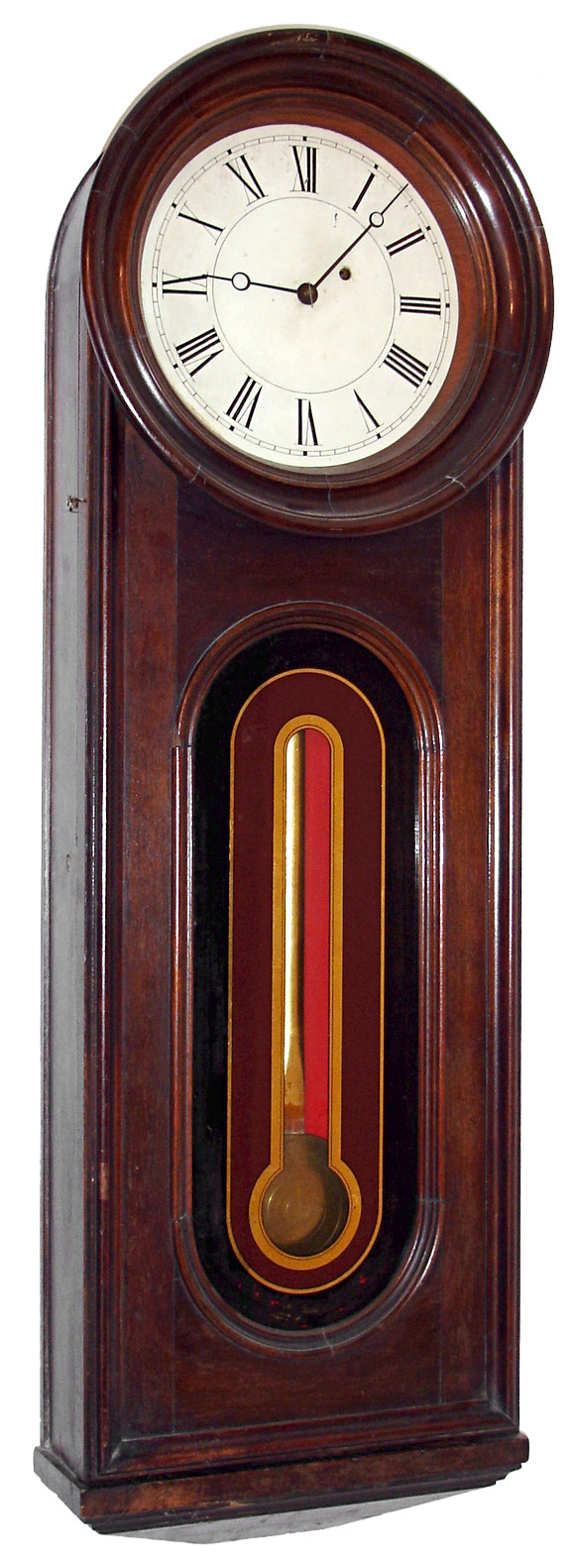 E. Howard & Co., Boston, Mass., "No. 14 Regulator" wall clock, 8 days, time only, weight driven movement in a black walnut case with, gold leafed pendulum rod, painted metal dial and reverse painted tablet, c1874 — Antique Clocks Price Guide