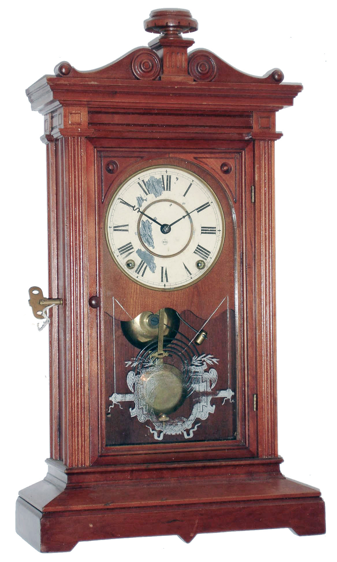 Seth Thomas Clock Co., Thomaston, Conn., "Greek V.P.", walnut 8 days, time and strike, city series mantel clock, dated 1884 — Antique Clocks Price Guide