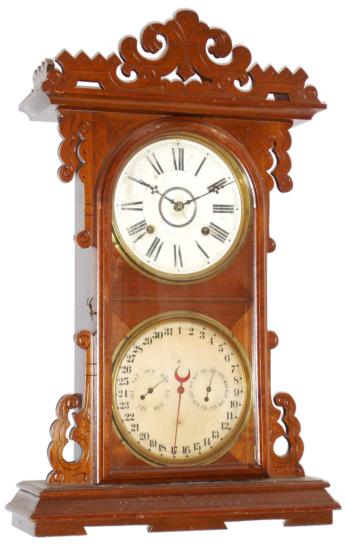 E. N. Welch, Forestville, Conn., "Arditi with D. J. Gale patent perpetual calendar, walnut 8 days, spring wound with strike, c1885 — Antique Clocks Price Guide