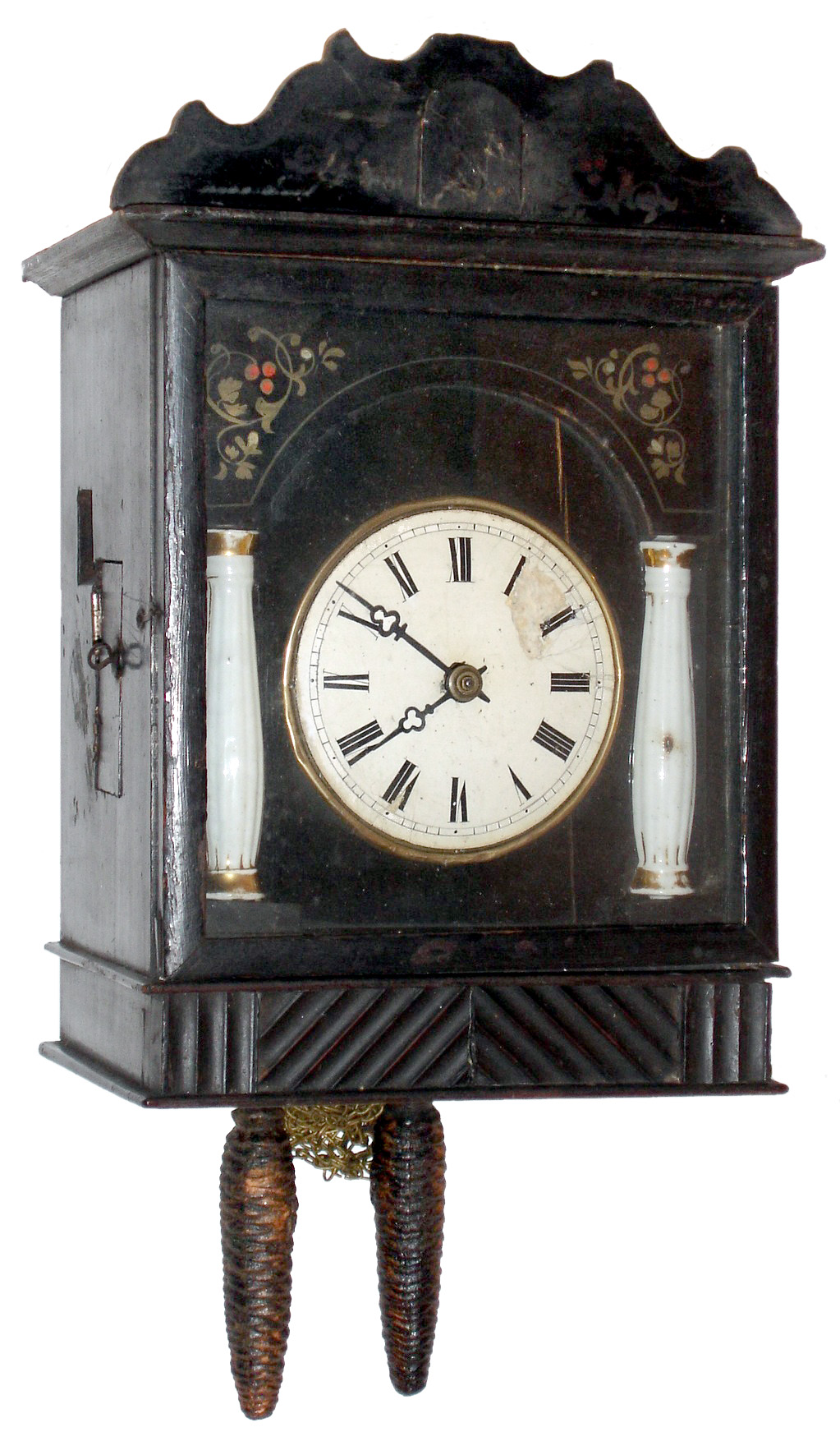 German Black Forest front column 30 hours, two weight hanging cuckoo clock, c1860 — Antique Clocks Price Guide
