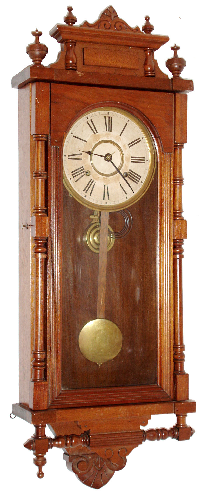 Ansonia Clock Co., Brooklyn, New York, "Queen Elizabeth",  walnut 8 days, time and gong strike spring driven wall clock. c1901 — Antique Clocks Price Guide