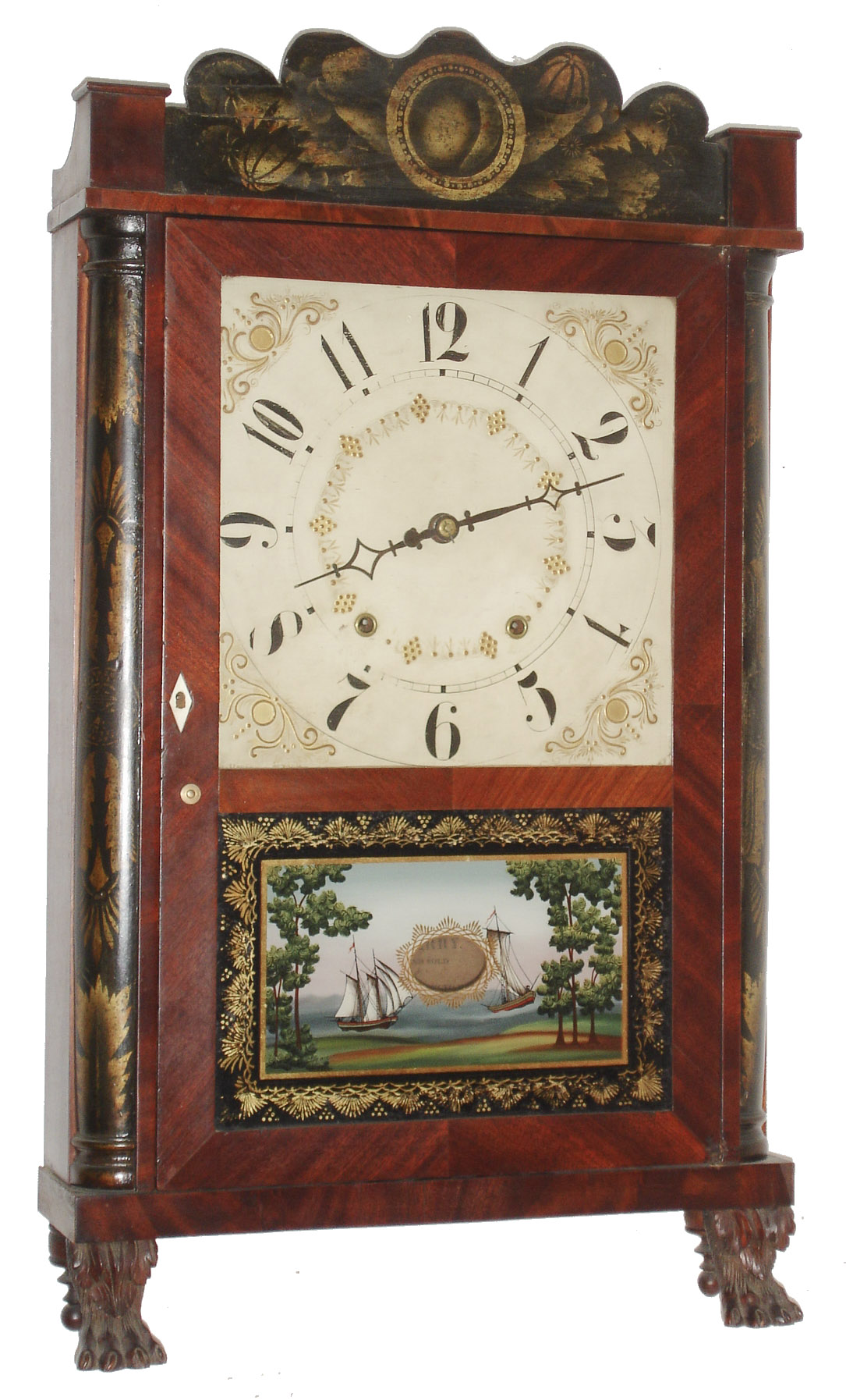E. Terry & Sons, Plymouth, Conn., 30 hour, time and strike, wood movement quarter column shelf clock, c1830 — Antique Clocks Price Guide