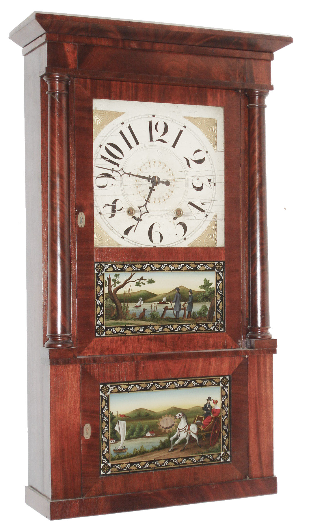 William Bradley (Successor to Seymour, Hall & Co.), St. Louis, MO, 30 hour, time and strike, weight wood movement column and cornice shelf clock. c1843 — Antique Clocks Price Guide