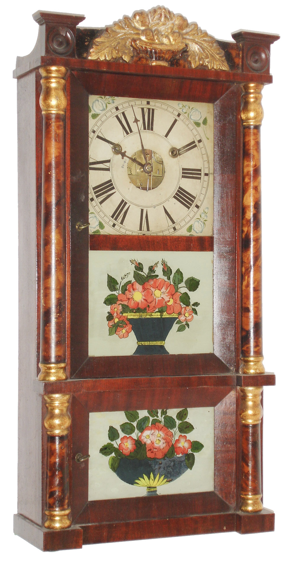 Forestville Manufacturing Co., Forestville, Conn., 30 hour, time and strike, weight double decker column and gilt splat shelf clock. c1845 — Antique Clocks Price Guide