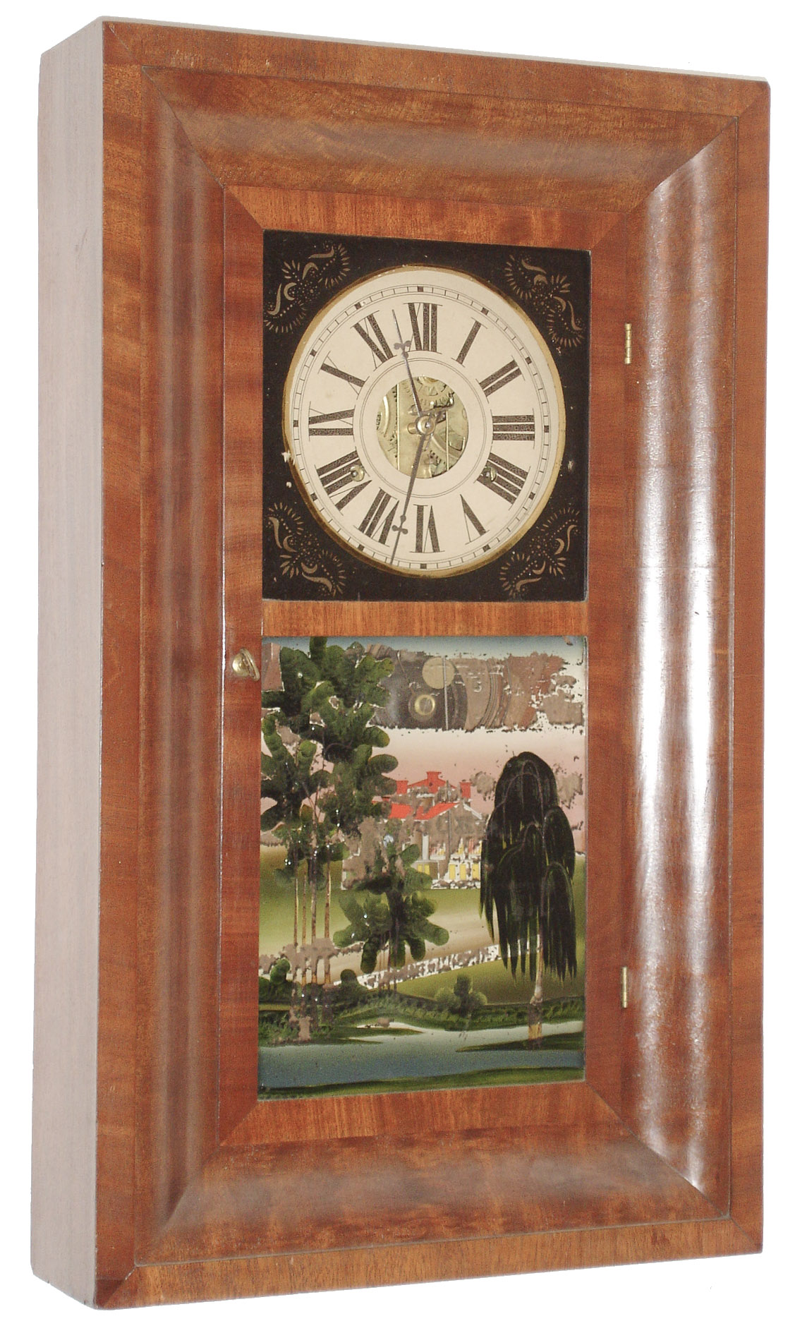 Jeromes, Gilbert, Grant and Co., Bristol, Conn., 30 hour, time and strike, mahogany veneer OG shelf clock. c1840 — Antique Clocks Price Guide