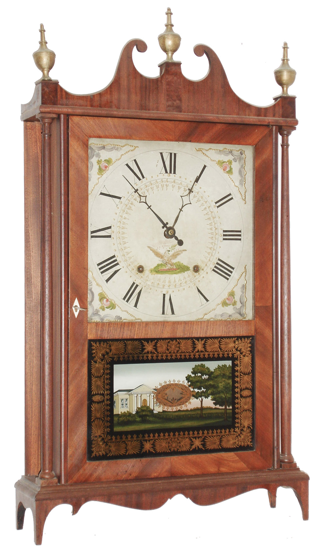 E. Terry & Sons, Plymouth, Conn., 30 hour, time and strike, wood movement pillar & scroll shelf clock. c1825 — Antique Clocks Price Guide